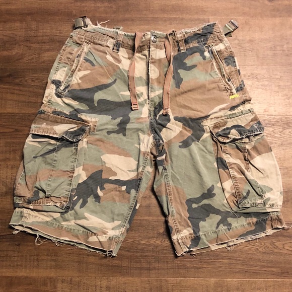 distressed camo shorts